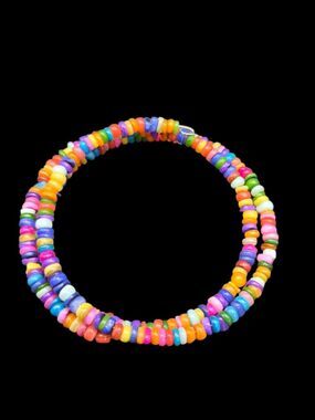 Rainbow Dyed Howlite Memory Wire Wrap Bracelet Boho Stacking 6.75-7"